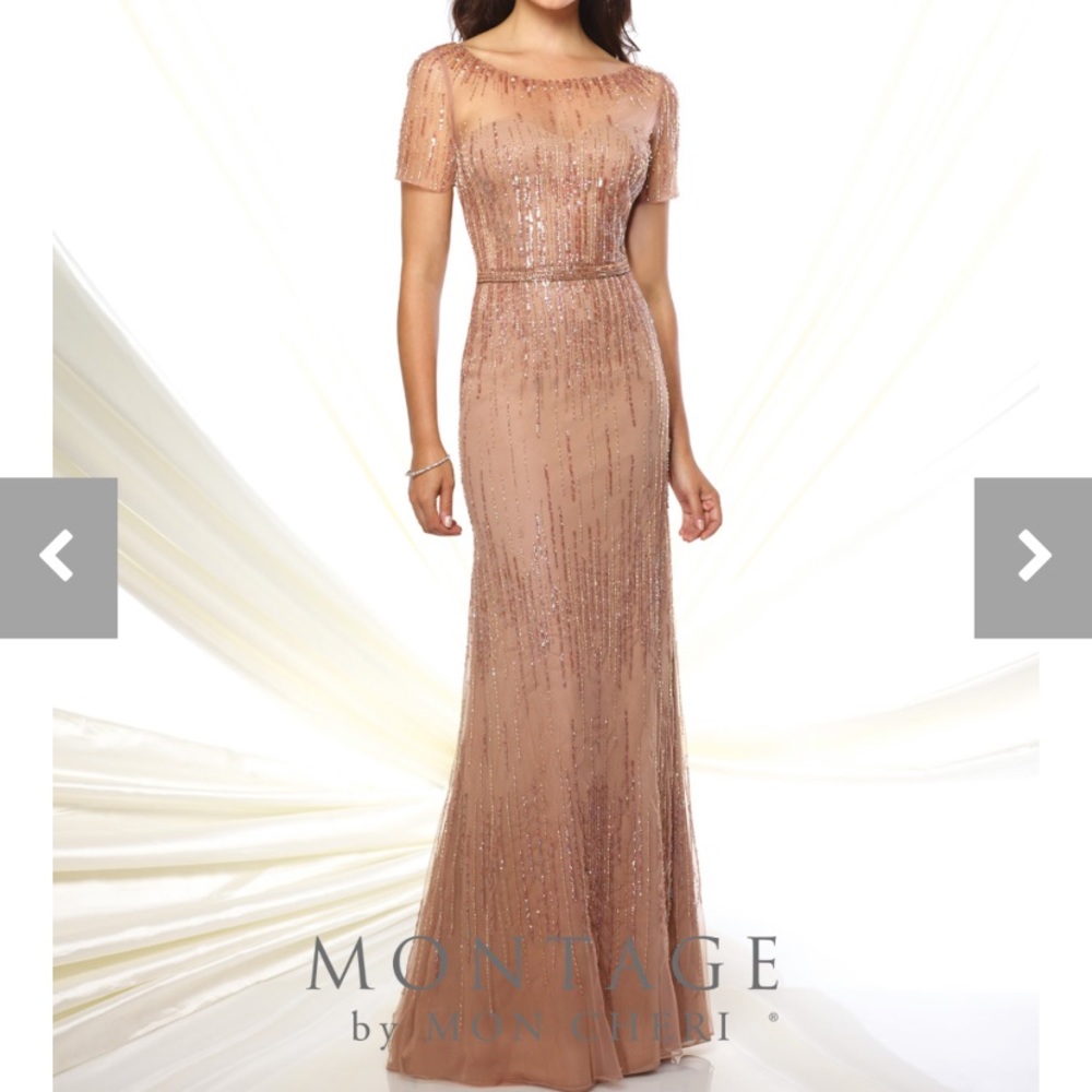 Dark Taupe Beaded Gown montage by Mon Cheri